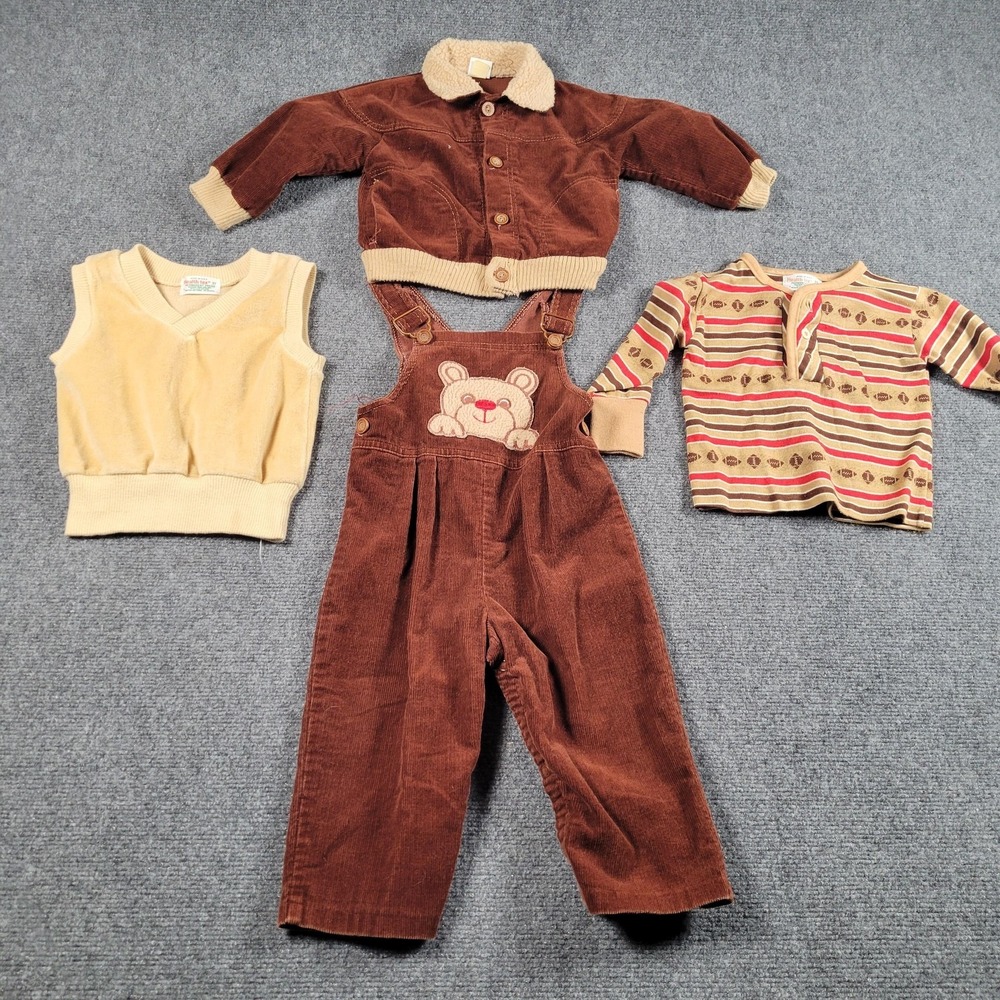 Vintage Carters Health-tex 4Pc Outfit Set Boys 24M+ Corduroy Bear Jacket 1970s